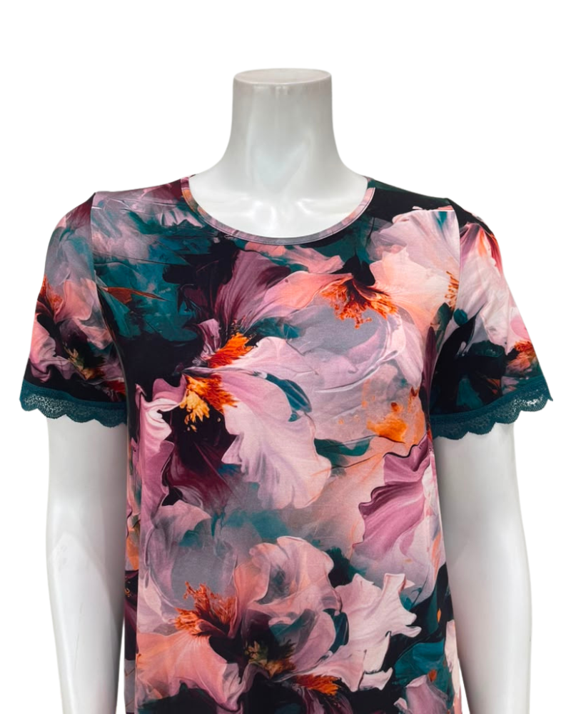 Oh! Zuza Deep Green Floral Short Sleeve Pull On Modal Nightshirt