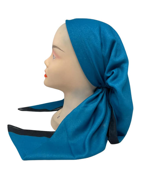 It's Younique Teal Shimmer with Black Border Pre-Tied Open Back Bandanna with Velvet Grip