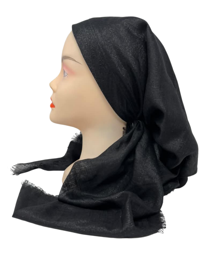 It's Younique OB-SHIM-BLK Solid Black Shimmer Pre-Tied Open Back Bandanna with Velvet Grip