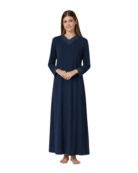 Pen-ky Navy Lace Neck Modal Pull On Nightgown