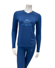 Angelice Dark Blue Royal Embroidery V Neck Modal Pajamas Set