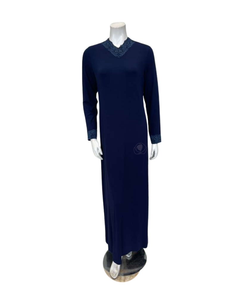 Pen-ky Navy Lace Neck Modal Pull On Nightgown