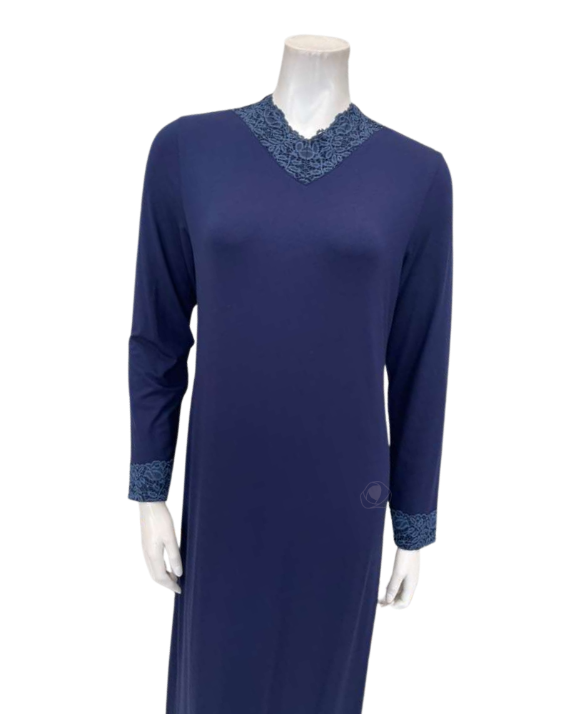 Pen-ky Navy Lace Neck Modal Pull On Nightgown