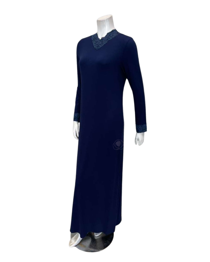 Pen-ky Navy Lace Neck Modal Pull On Nightgown