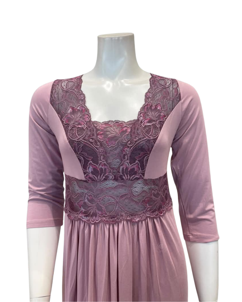 Oh! Zuza Lilac Sheer Lace Modal Nightshirt