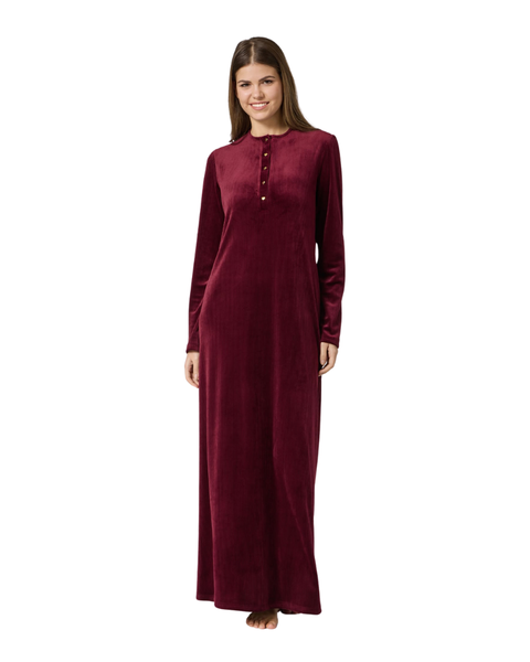 Pen-ky Bordeaux Ribbed Button Down Velour Nightgown