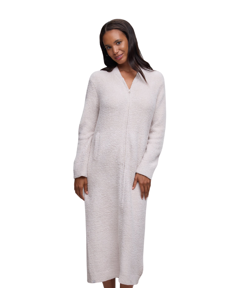 Barefoot Dreams Stone Cozy Chic Full Zip V Neck Lounge Robe