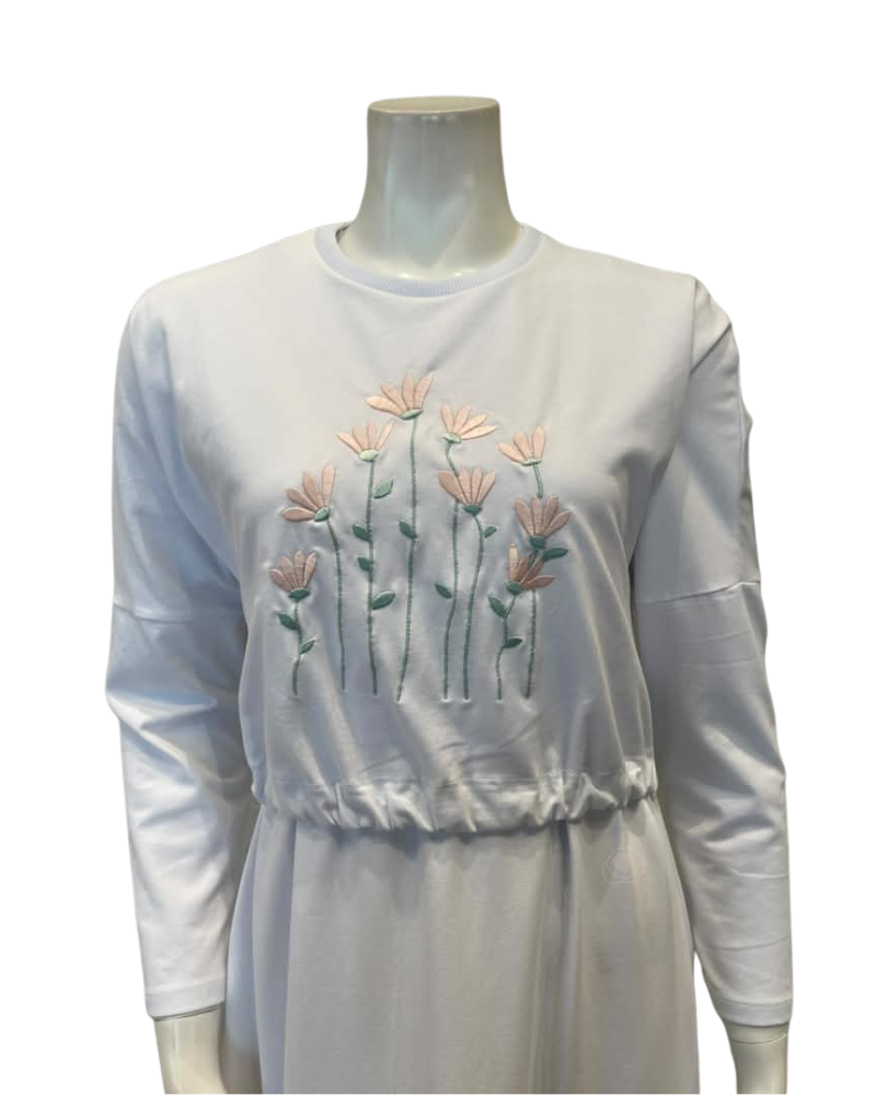 Pen-ky White Embroidered Flowers Cotton Nursing Nightgown