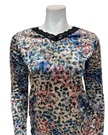 Jackie O'Loungewear Multi Blue Velvet Printed V Neck Long Sleeve Velour Pajamas Set