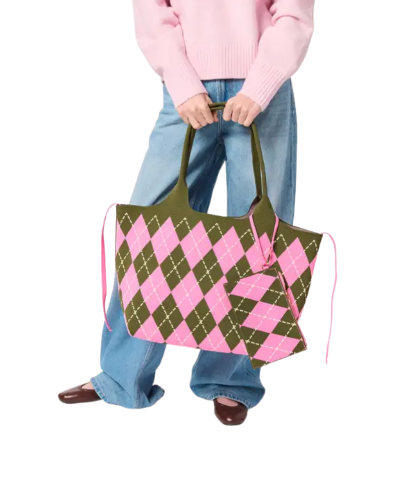 ShiraLeah Pink Robbie Argyle Tote Bag