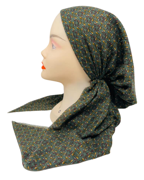 Revaz Olive Mini Shapes Pre-Tied Bandanna with Velvet Grip