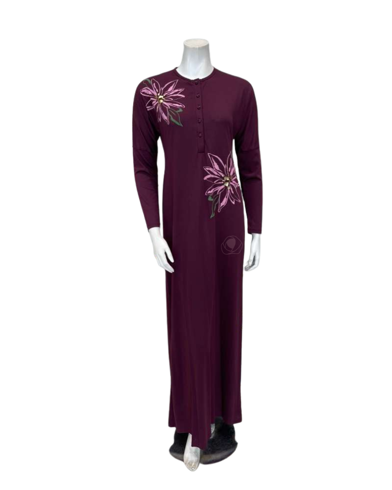 Pen-ky Cherry Flower Bursts Button Down Cotton Blend Nightgown
