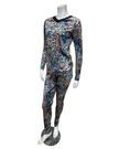 Jackie O'Loungewear Multi Blue Velvet Printed V Neck Long Sleeve Velour Pajamas Set
