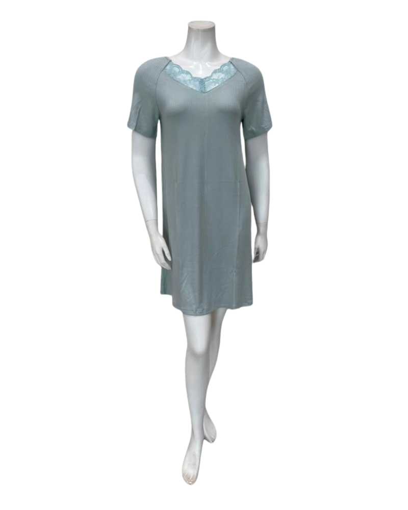Oh! Zuza Mint Lace V Neck Short Sleeve Modal Nightshirt