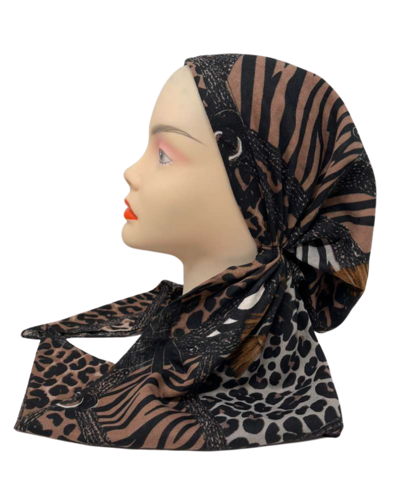 Cherie Brown Geometric Leopard Design Adjustable Closed Back Pre-Tied Bandanna