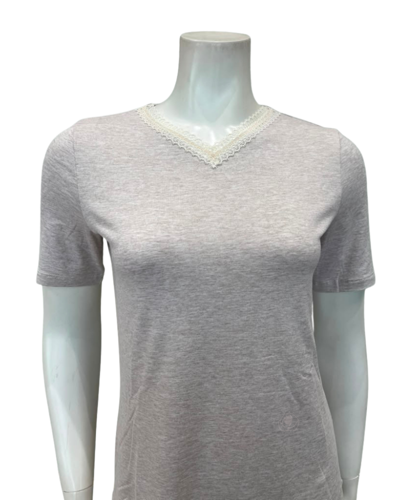 Oh! Zuza Beige V Neck Modal Short Sleeves with Leggings Pajamas Set