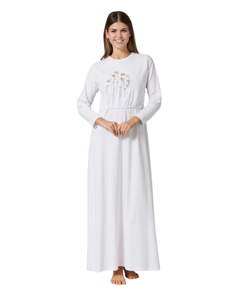 Pen-ky White Embroidered Flowers Cotton Nursing Nightgown
