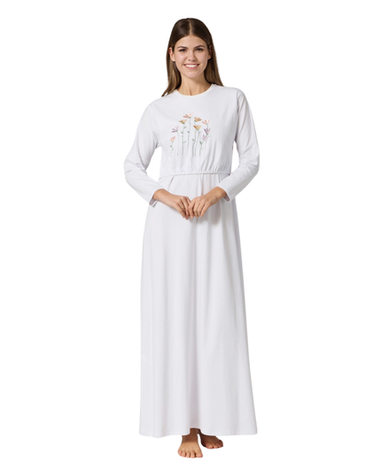 Pen-ky White Embroidered Flowers Cotton Nursing Nightgown