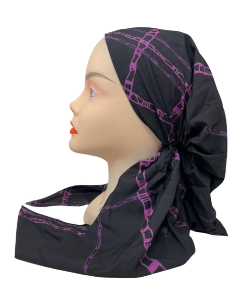 Lizi Headwear IB-OB-BX-26625 Plum Grid Open Back Adjustable Pre-Tied Bandanna with Velvet Grip