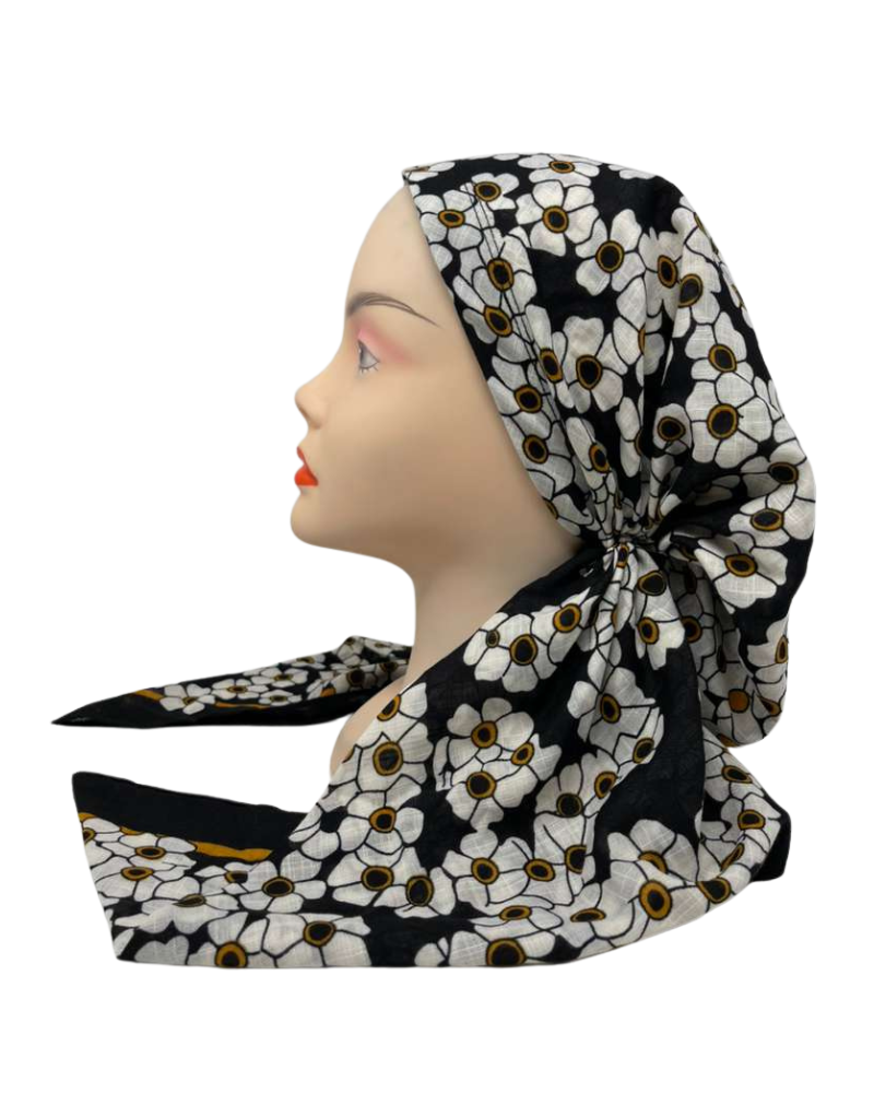 SPC348A-IV Ivory Floral Design Adjustable Closed Back Pre-Tied Bandanna