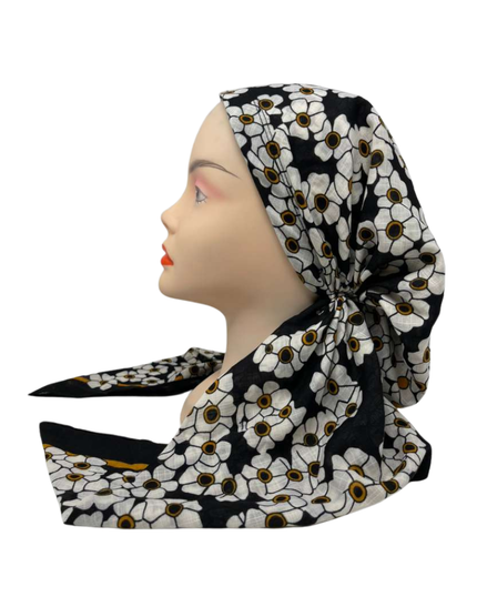 SPC348A-IV Ivory Floral Design Adjustable Closed Back Pre-Tied Bandanna
