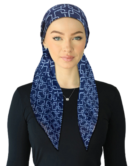 Cherie SP312A-NY Navy Geo Print Adjustable Pre-Tied Open Back Bandanna Myselflingerie.com