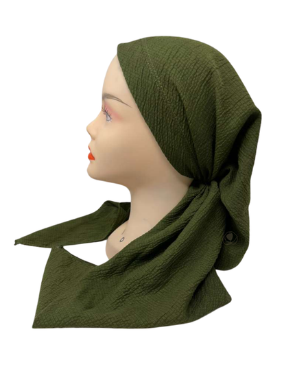 It's Younique OB-CRI-OL Olive Green Crinkle Pre-Tied Open Back Bandanna with Velvet Grip Myselflingerie.com