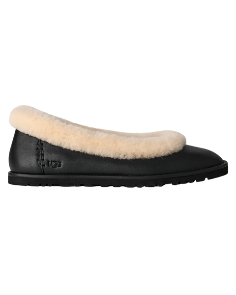 UGG Black Zora Leather Ballet Flat Slippers Myselflingerie.com