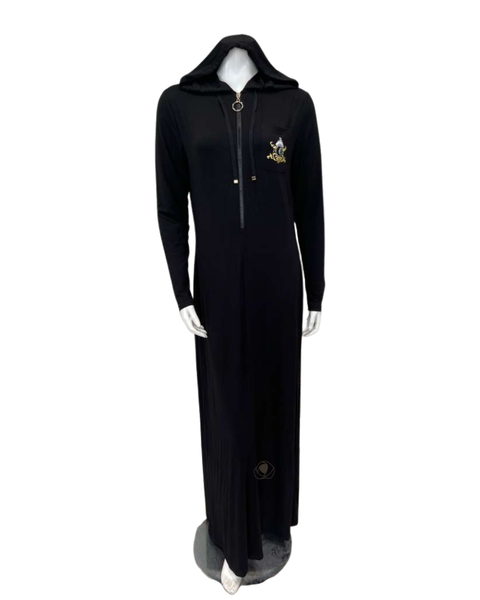 Sparrow Black with Royal Embroidery Zip Up Jersey Lounger Morning Robe Myselflingerie.com