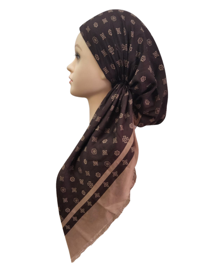 Revaz HS704B Brown LV Print Adjustable Pre-Tied Bandanna with Velvet Grip