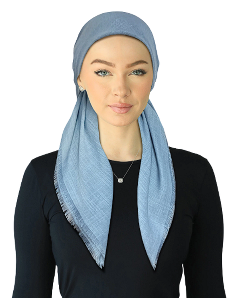Cherie SPC309A-SB Solid Slate Blue Fringe Edge Adjustable Closed Back Pre-Tied Bandanna Myselflingerie.com
