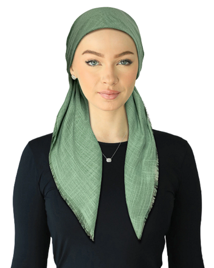 Cherie SPC309A-SG Solid Soft Green Fringe Edge Adjustable Closed Back Pre-Tied Bandanna Myselflingerie.com