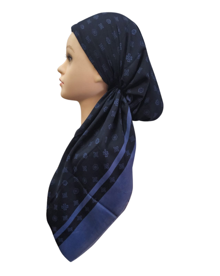 Revaz HS704CY Chambray LV Print Adjustable Pre-Tied Bandanna with Velvet Grip