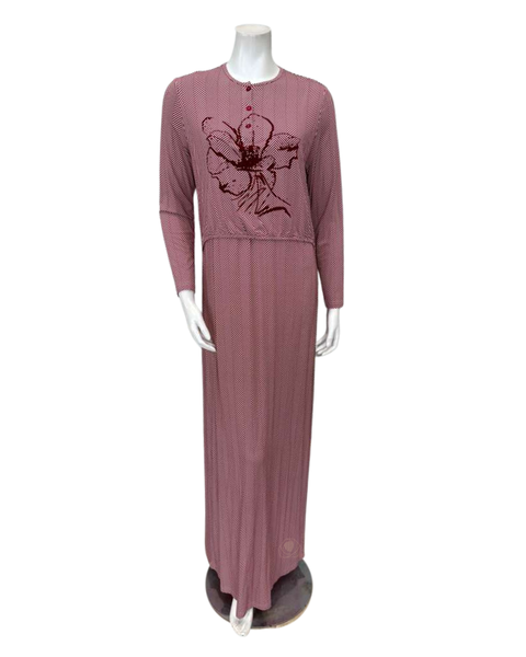 Plush PM N5136-B Brick Ivory Magenta Flora Outlined Cotton Nursing Nightgown Myselflingerie.com