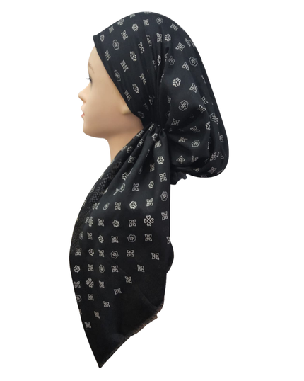 Revaz HS704A Black LV Print Adjustable Pre-Tied Bandanna with Velvet Grip