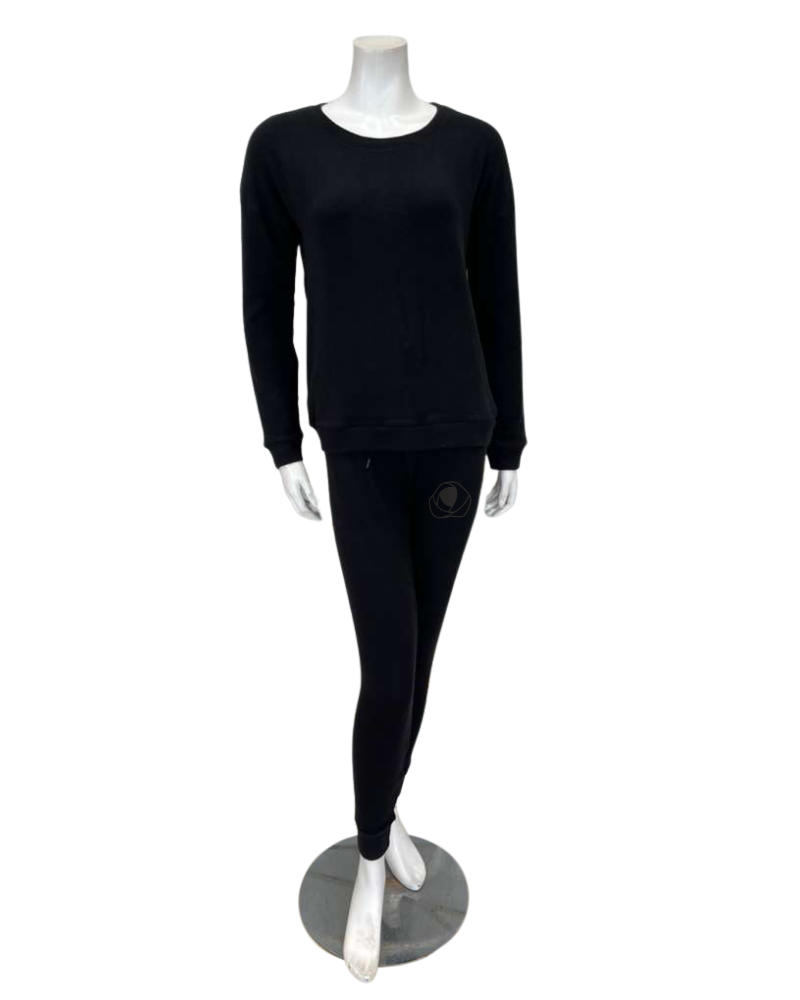 Aspen Dream CLST + CBP Black Cozy Crew Neck Top & Joggers Pajamas Set Myselflingerie.com