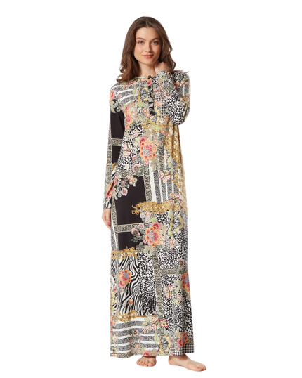 Pen-ky 11956 Floral and Chains Print Button Down Modal Nightgown