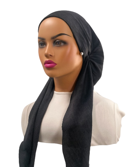 Ahead IT2935 Black Splitgrain Israeli Style Long Tails Pre-Tied Bandanna Myselflingerie.com