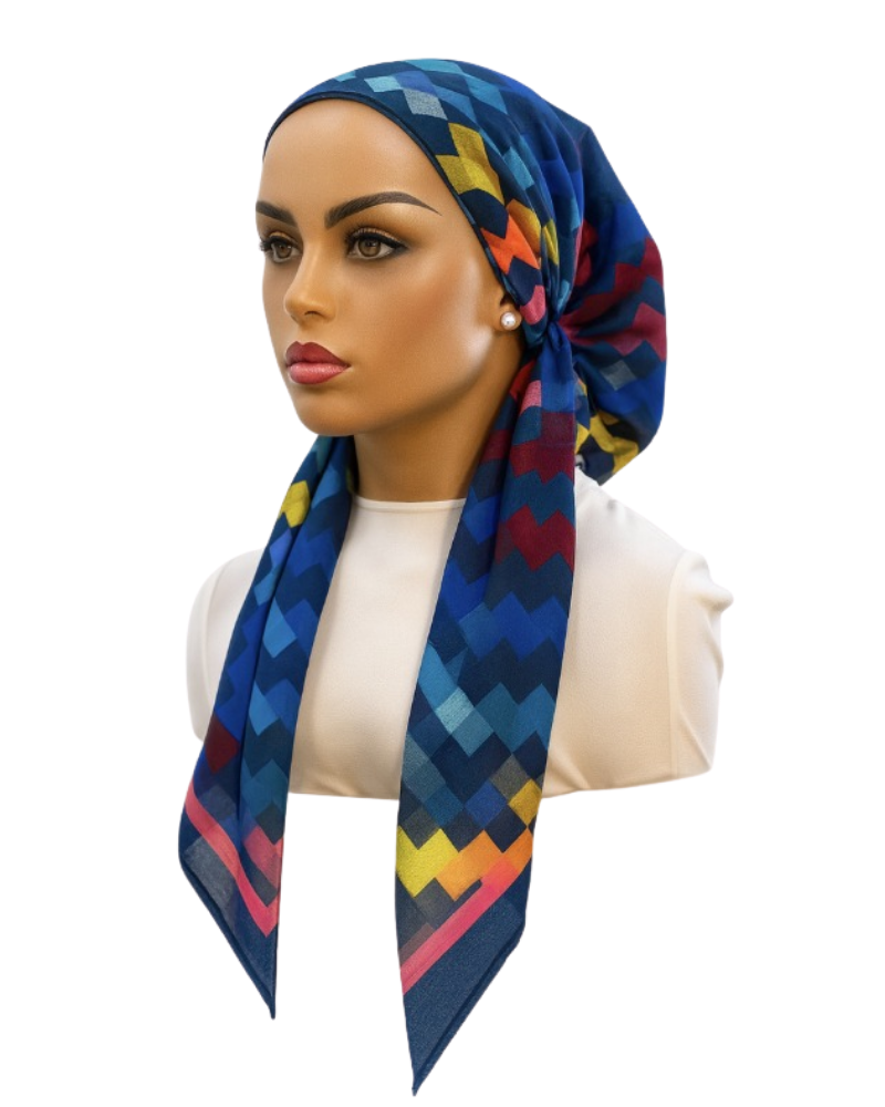 Ahead P2811 Blue Zigpop Classic Fit Pre-Tied Bandanna Myselflingerie.com