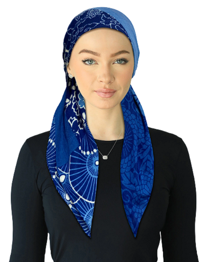 Cherie SP335A-BL Blue Combo Print Adjustable Pre-Tied Open Back Bandanna Myselflingerie.com