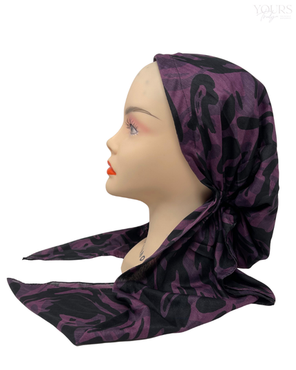 Ahead IT2592 Fuchsia Swirled Ink Israeli Style Long Tails Pre-Tied Bandanna Myselflingerie.com