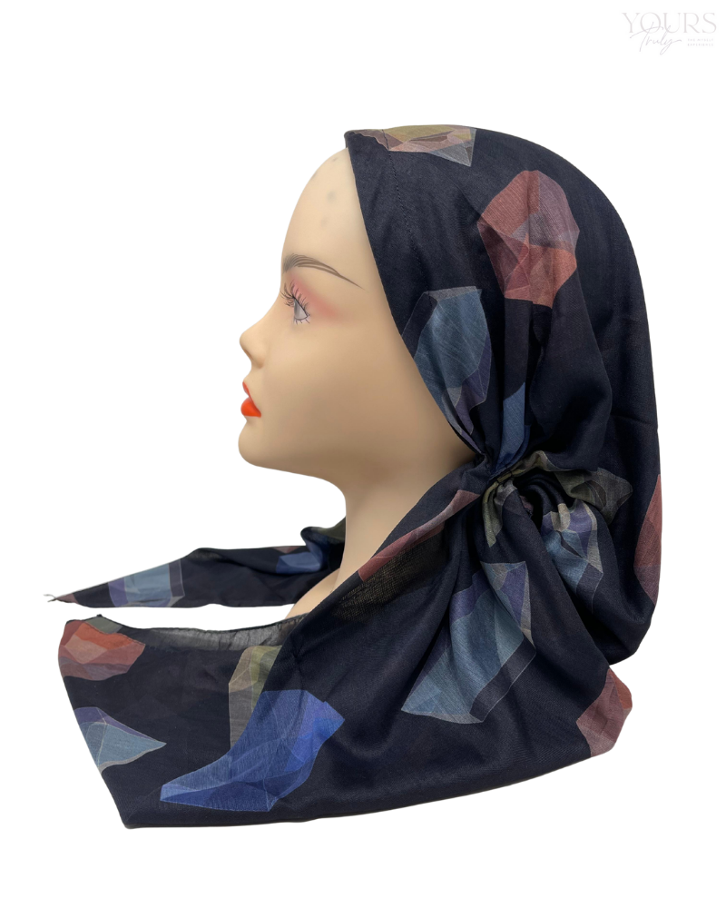 Ahead IT2594 Dark Multi Color Gem Burst Israeli Style Long Tails Pre-Tied Bandanna Myselflingerie.com