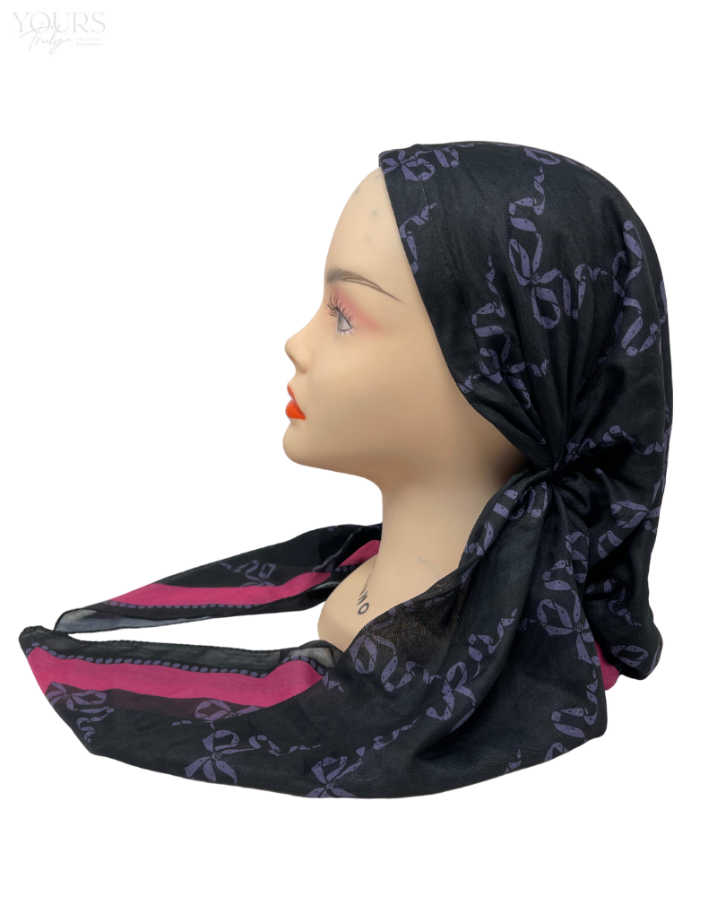 Ahead VT2593 Hot Pink Ribbon Lattice Versatile Style Long Tails Open Back Pre-Tied Bandanna Myselflingerie.com