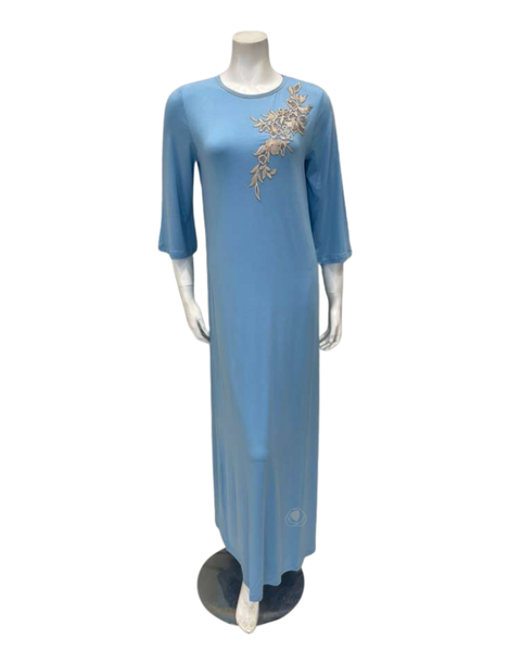 Verdiani 4511 Taupe Lace Motif Sky Blue Modal Pull On Nightgown Myselflingerie.com
