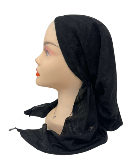 Ahead VT2855 Black Quartzline Versatile Style Long Tails Open Back Pre-Tied Bandanna Myselflingerie.com