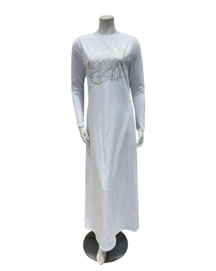Pen-ky 12915 White with Gold Foil Blossoming Rose Cotton Coverall Nursing Nightgown Myselflingerie.com