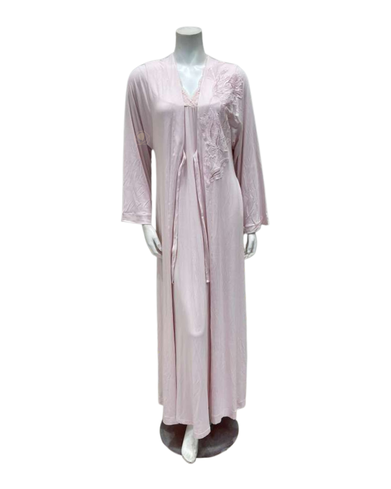 Verdiani 4505 Soft Pink Sheer Lace Motifs Modal Wrap Morning Robe Myselflingerie.com