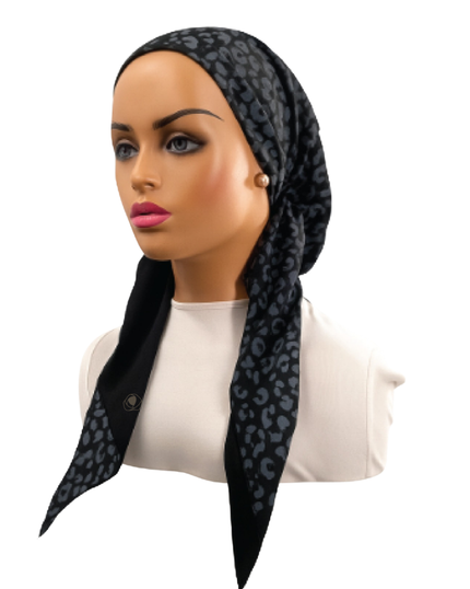 Ahead VT2895 Black Leopale Versatile Style Long Tails Open Back Pre-Tied Bandanna Myselflingerie.com