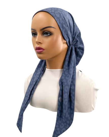 Ahead IT2895 Denim Leopale Israeli Style Long Tails Pre-Tied Bandanna Myselflingerie.com