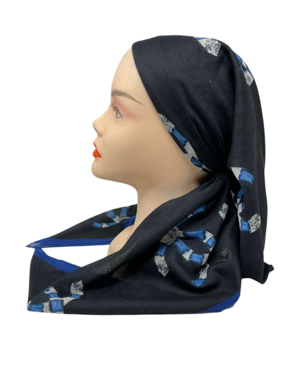 It's Younique OB-DES-CC Blue Designer Inspired Pre-Tied Open Back Bandanna with Velvet Grip Myselflingerie.com
